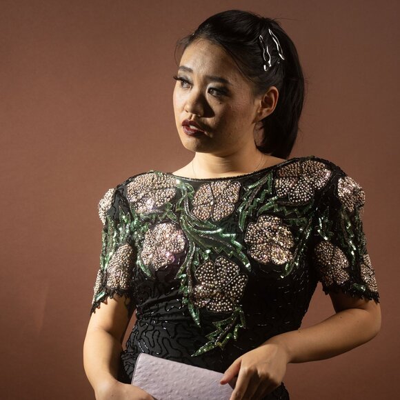 Vintage 80s Scala Black Floral Beaded Sequin Dress - Size S - Picture 9 of 10